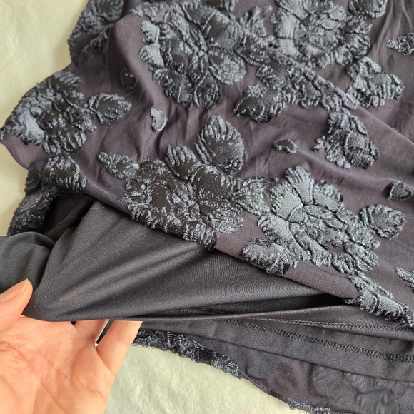 Adrianna Papell Floral Burnout Velvet Long Blouson Gown In Midnight Blue  Boho - Picture 5 of 15